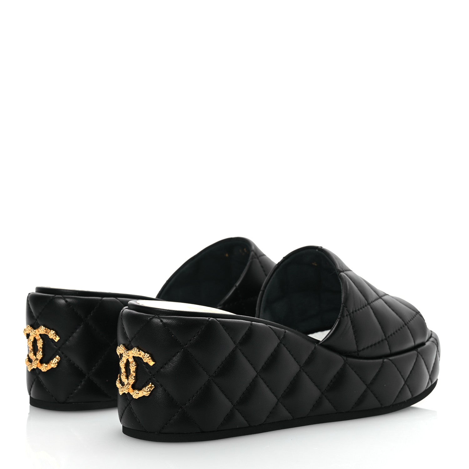 Chanel Lambskin Quilted Camelia CC Wedge Sandal Mules 39.5 Black 5 of 13