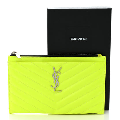 Saint Laurent Patent Grain De Poudre Matelasse Chevron Monogram Bill Pouch Neon Yellow 8 of 8