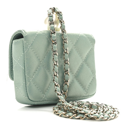 Chanel Iridescent Caviar Quilted Pearl On Top Coin Purse With Chain Light Green 2 of 9