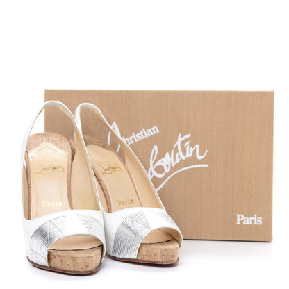 Christian Louboutin Nappa Cork Moyen Empire Platform Slingback Peep Toe Pumps 39 White Silver 9 of 9