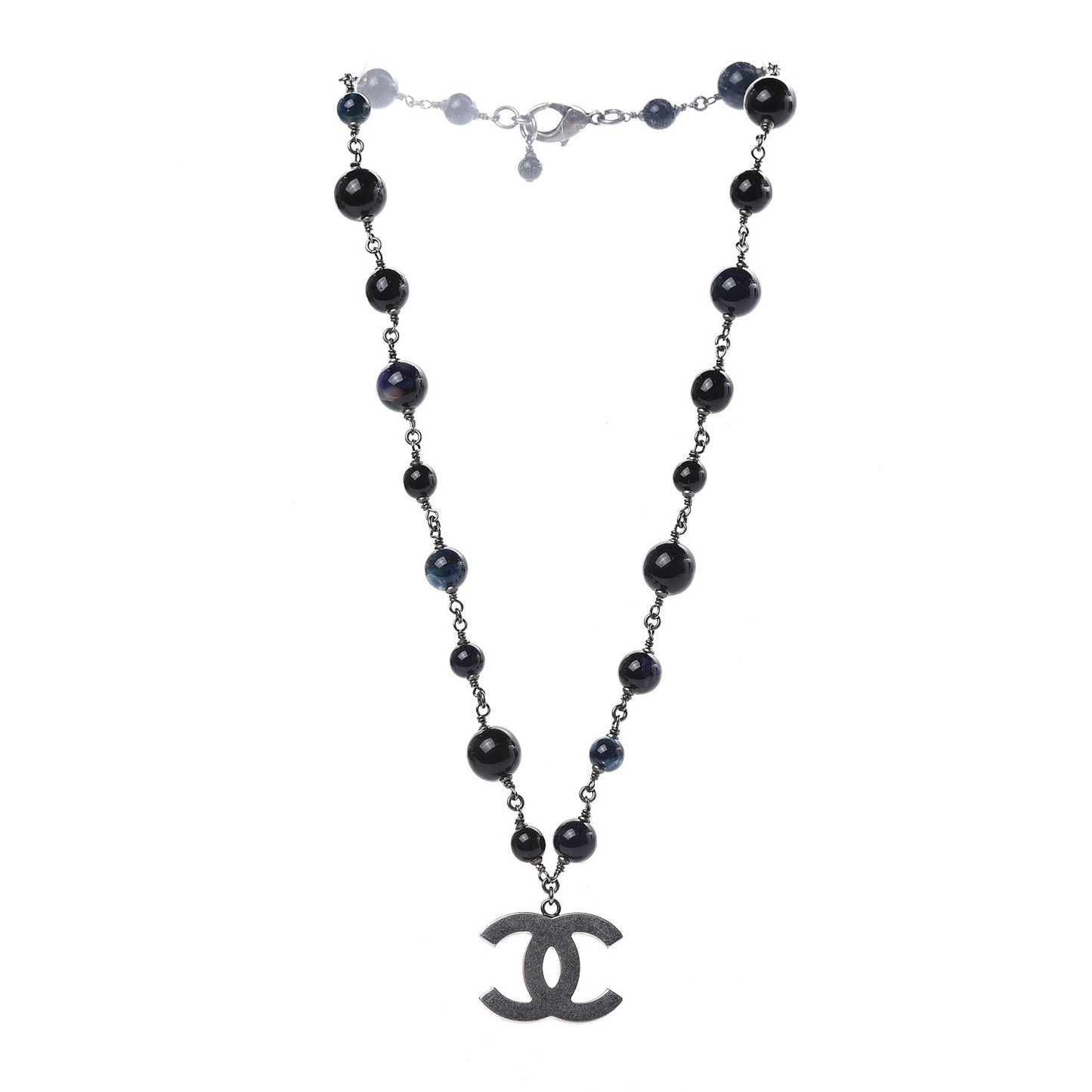 Beaded CC Short Necklace Ruthenium Black