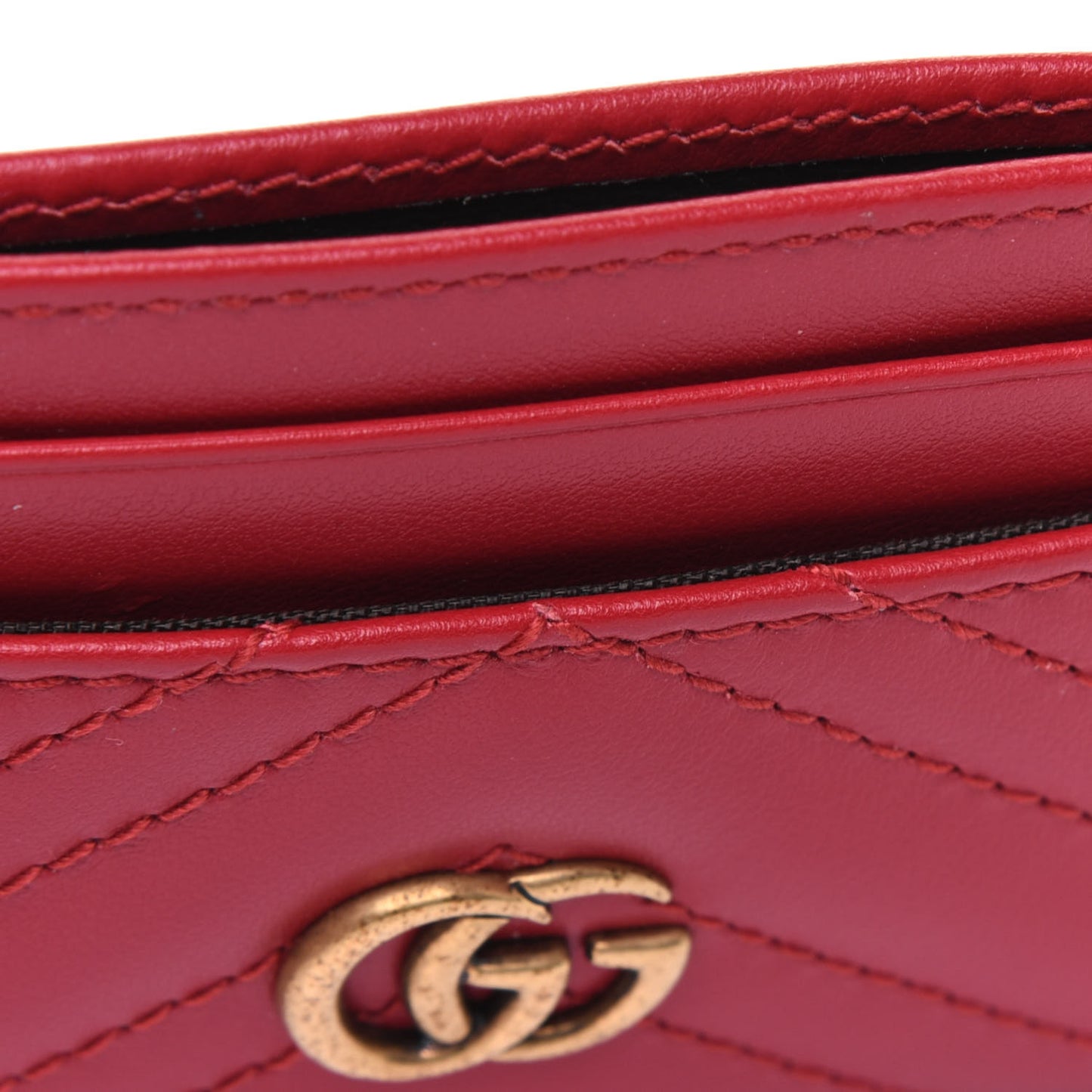 Calfskin Matelasse GG Marmont Card Holder Hibiscus Red