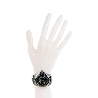 Chanel Stainless Steel Ceramic Diamond 38mm J12 Automatic Watch Black 2 of 7