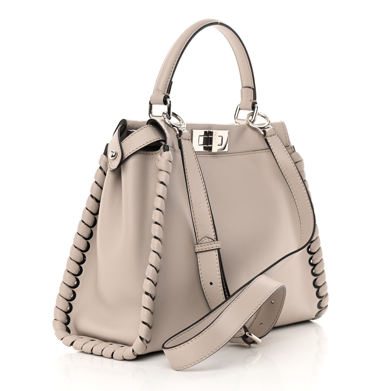 Fendi Vitello Seta Lace Up Medium Peekaboo Iconic Satchel Grigio Polvere 2 of 14