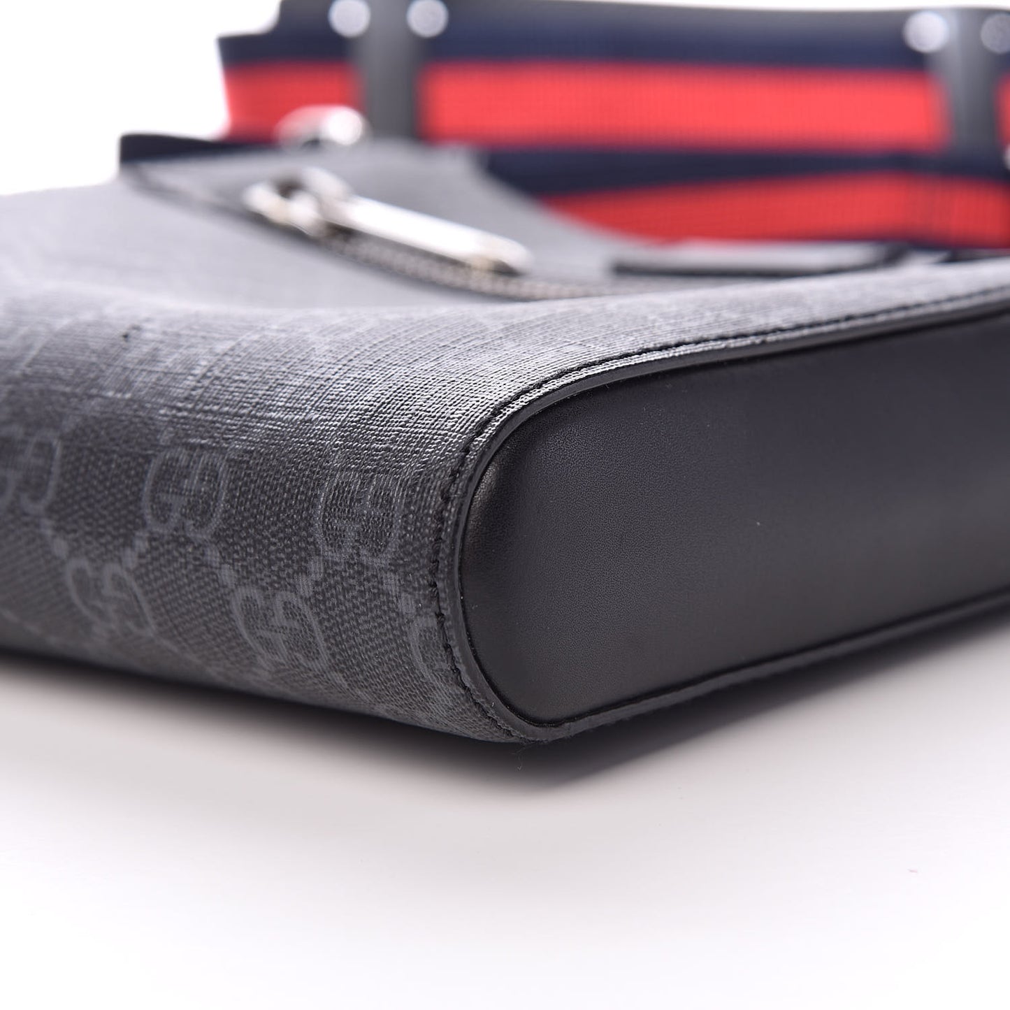 GG Supreme Monogram Web Small Flat Messenger Bag Black Grey