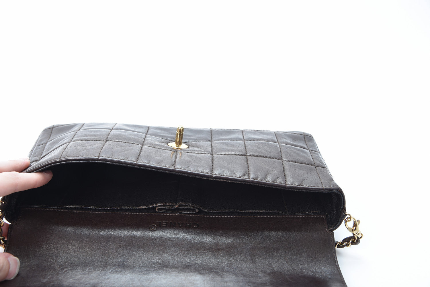 Chanel Lambskin East West Chocolate Bar Flap Dark Brown 6 of 20