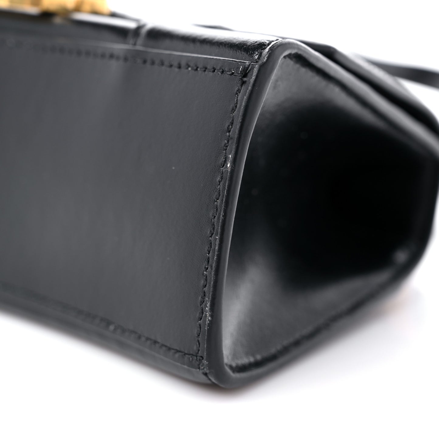 Shiny Box Calfskin Hourglass Top Handle Bag XS Black