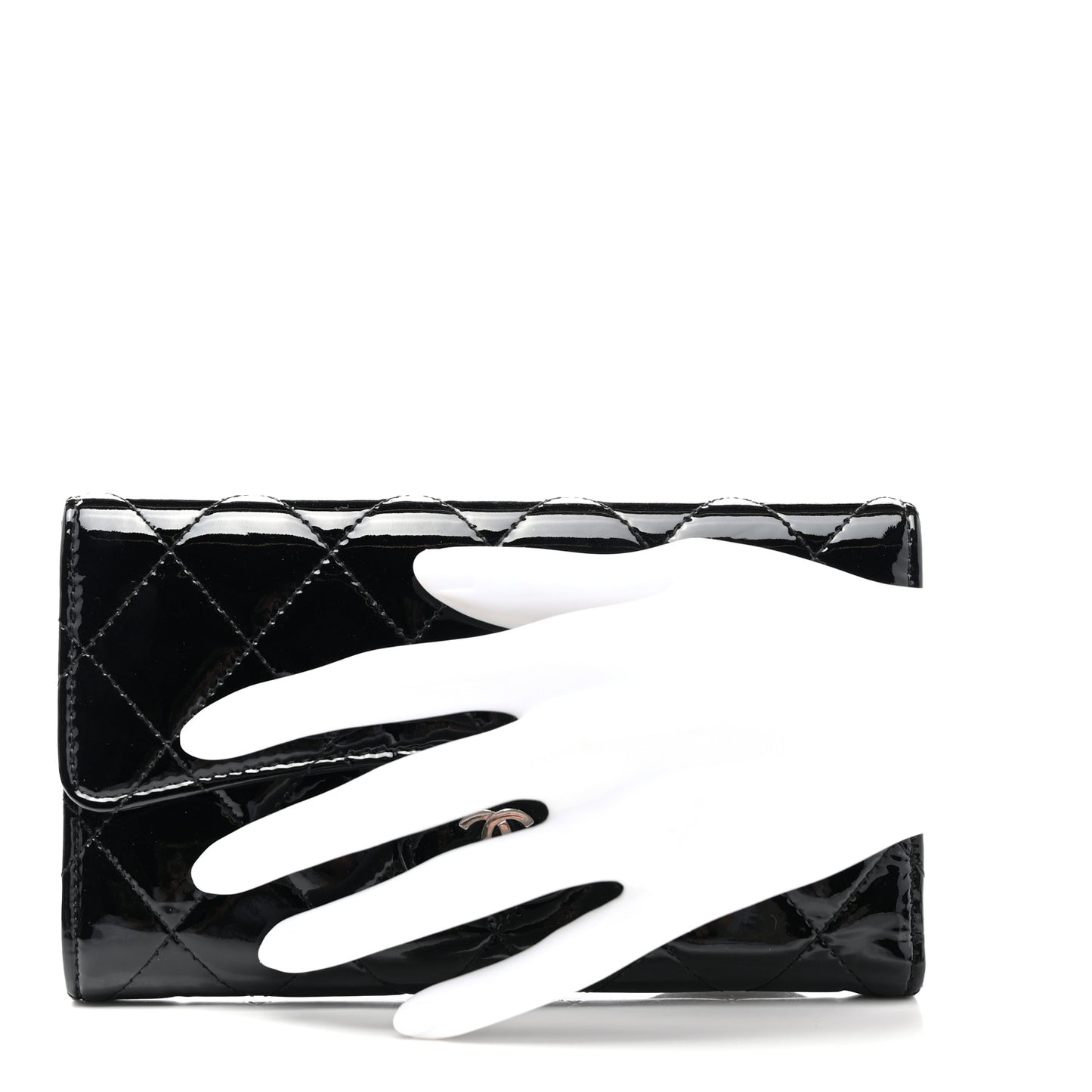 Patent Quilted Large Flap Wallet Black