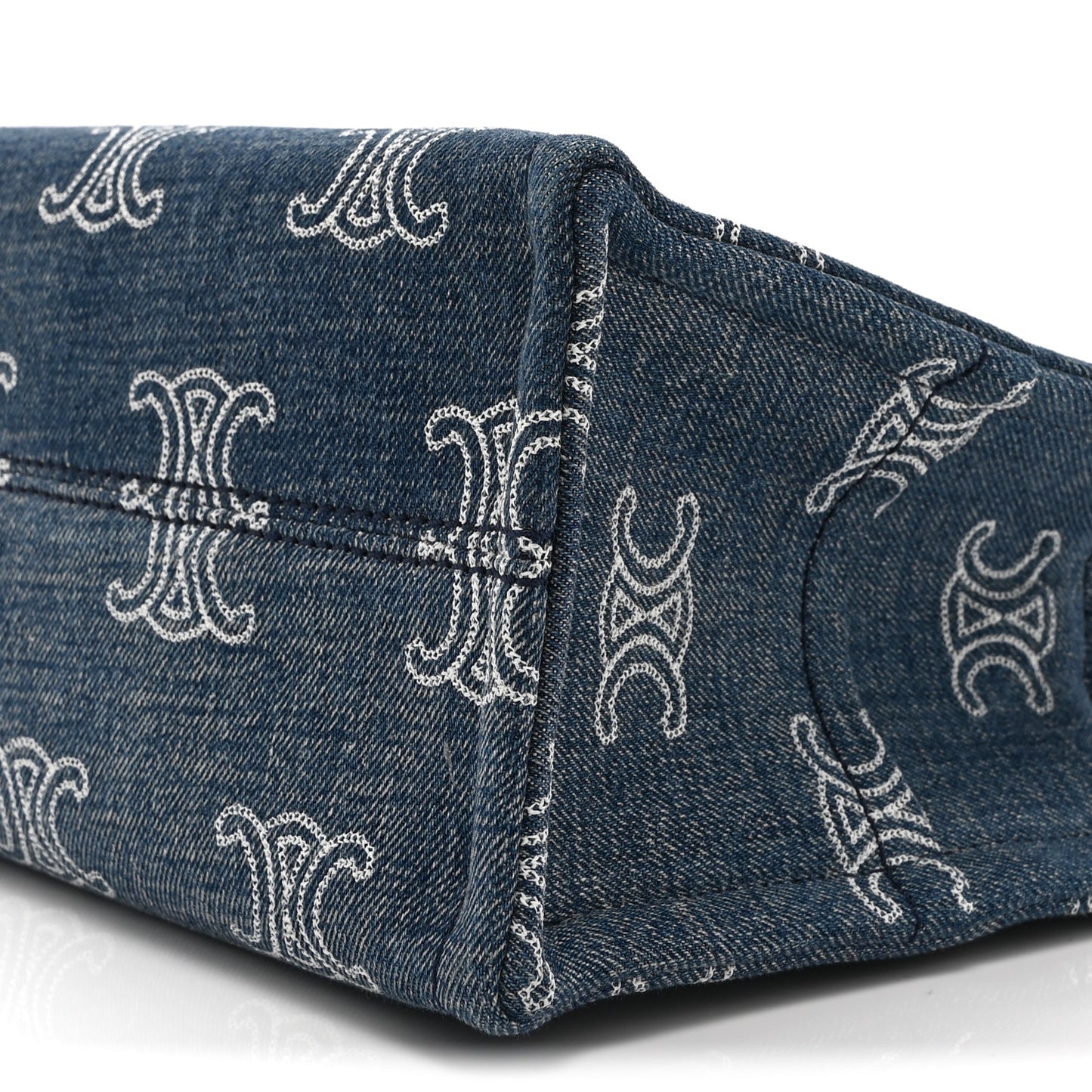 Denim Calfskin Triomphe Print Cabas Blue Tan