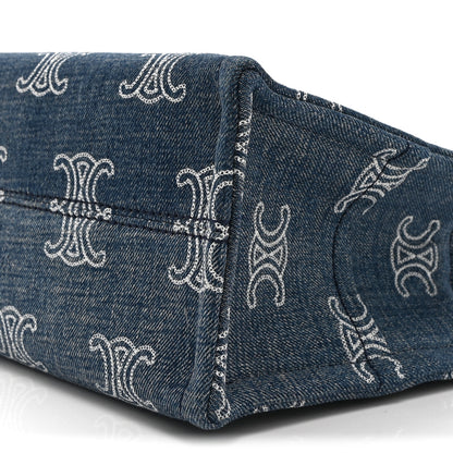 Celine Denim Calfskin Triomphe Print Cabas Blue Tan 11 of 11