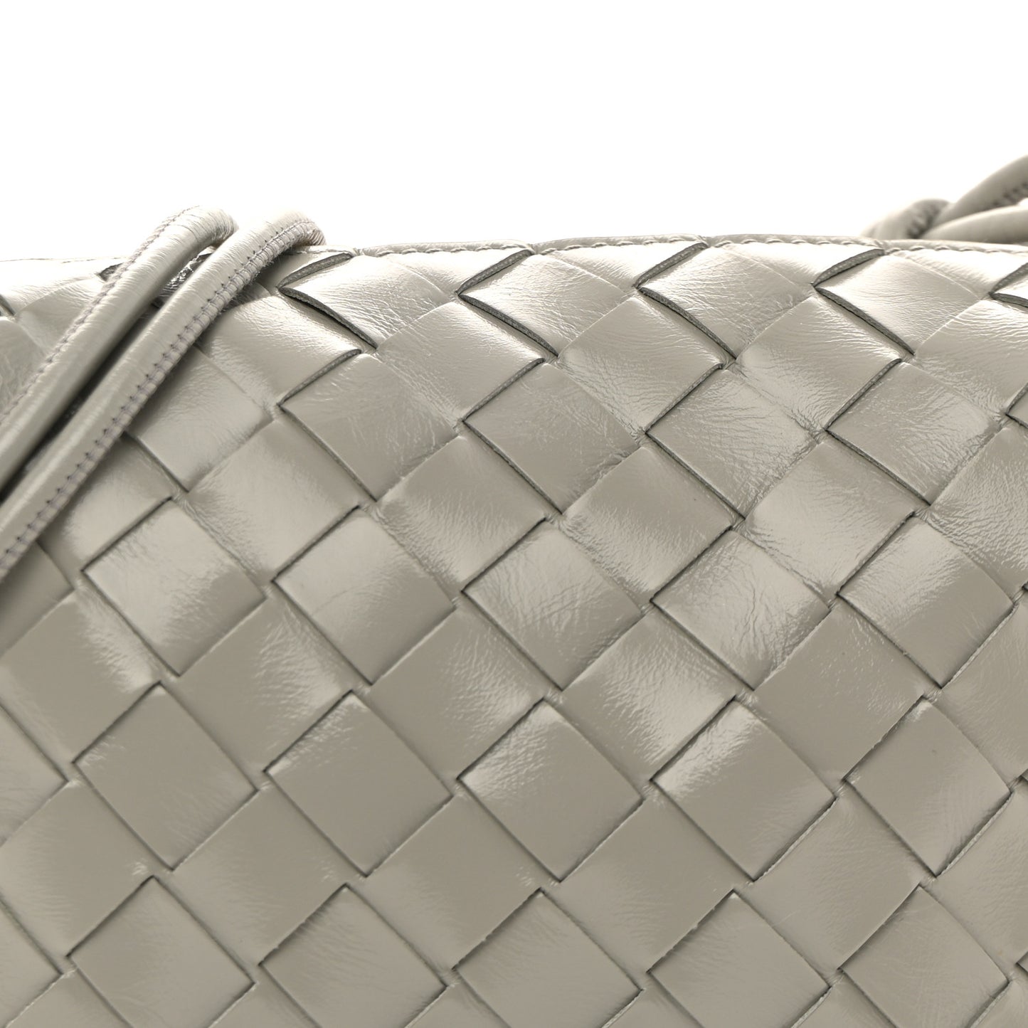 Polished Nappa Intrecciato Metallic Knot Mini Loop Camera Bag Sterling