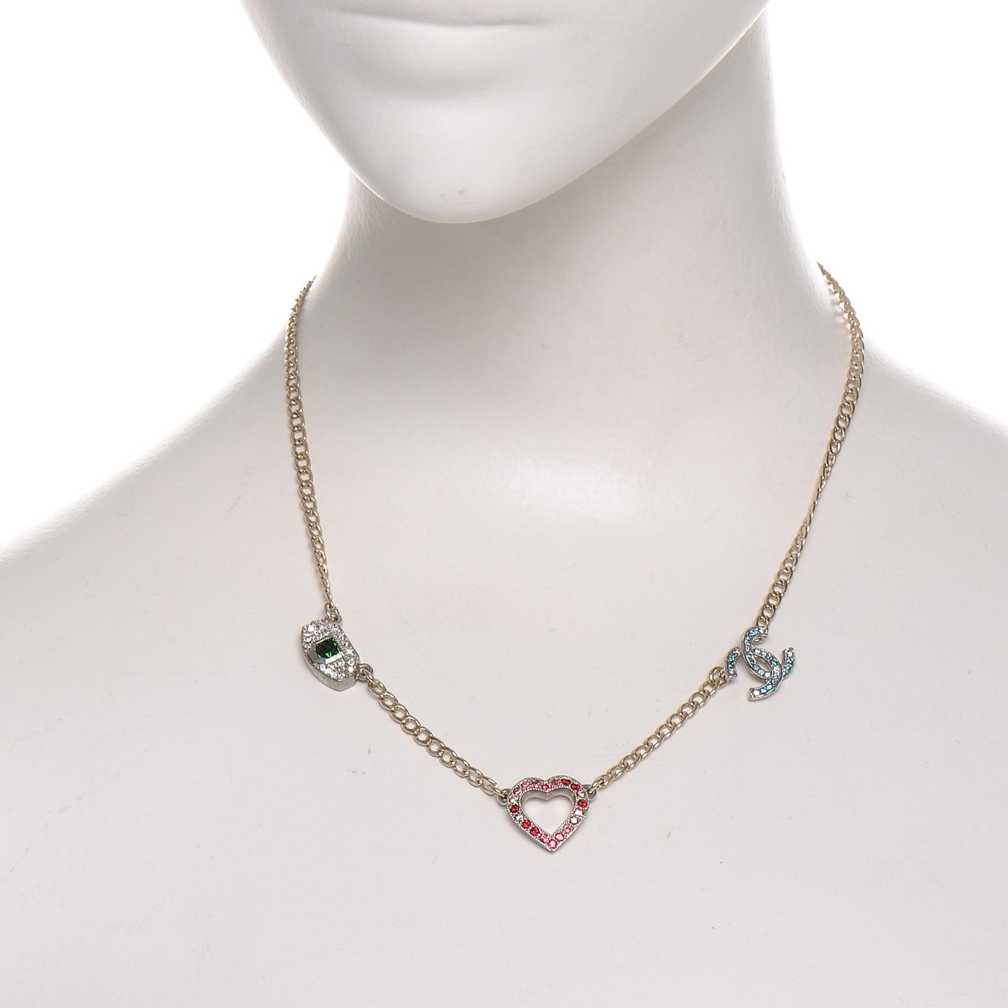 Crystal Eye Heart CC Charm Necklace Gold Silver