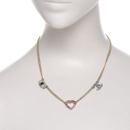 Chanel Crystal Eye Heart CC Charm Necklace Gold Silver 2 of 4