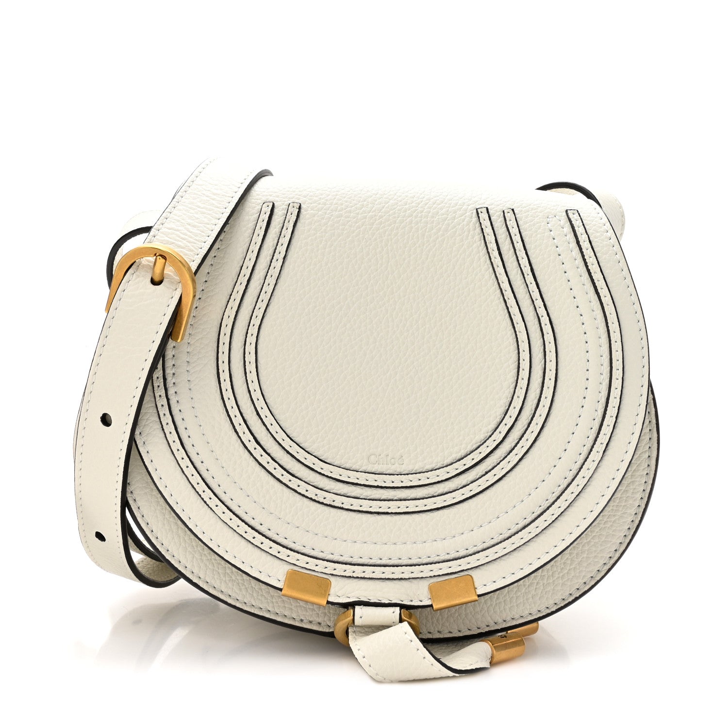 Chloe Calfskin Mini Marcie Round Crossbody Bag Abstract White 1 of 9