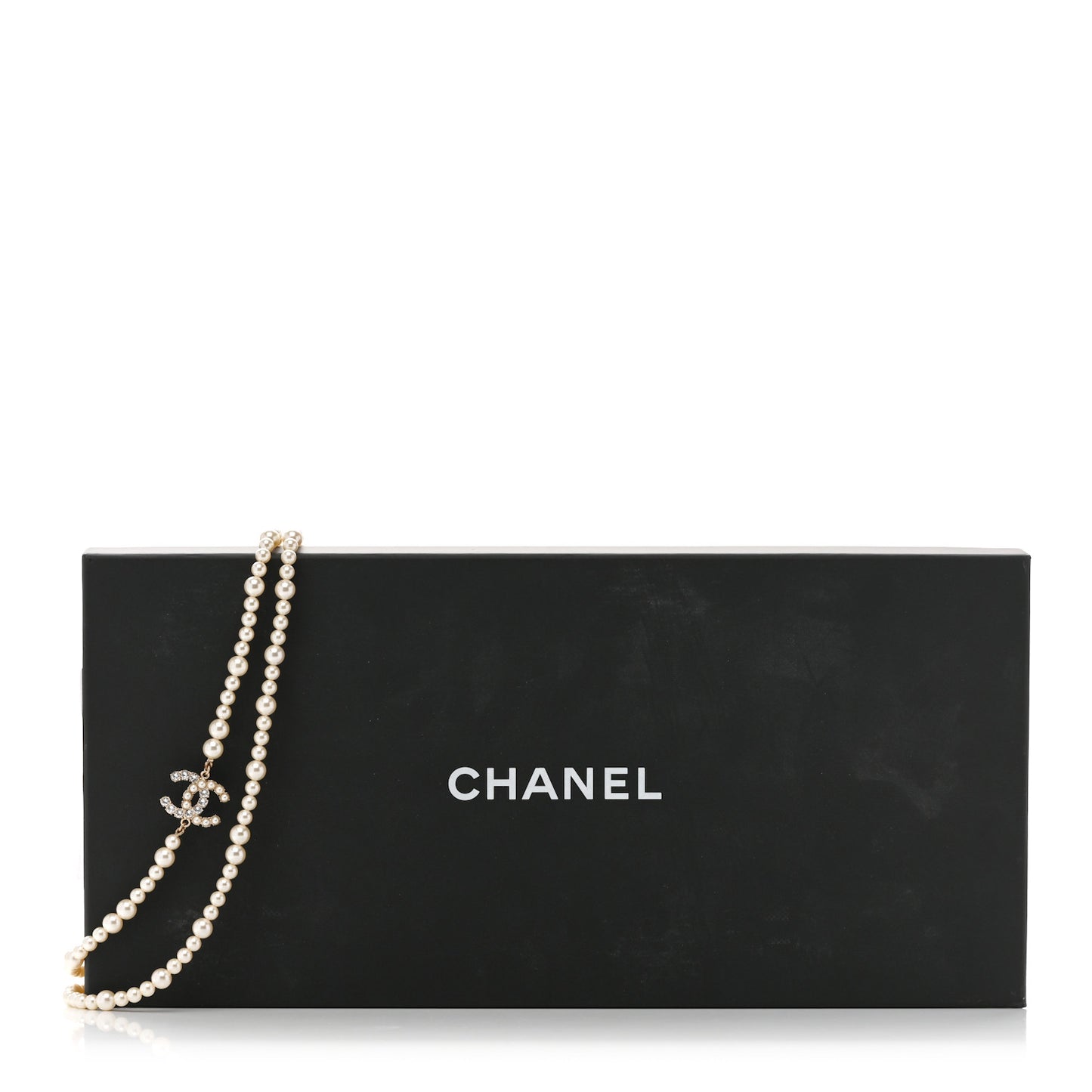 Pearl Baguette Crystal CC Long Necklace Gold