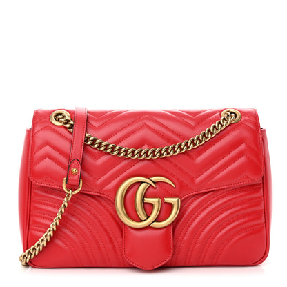 Gucci Calfskin Matelasse Medium GG Marmont Shoulder Bag Hibiscus Red 1 of 13
