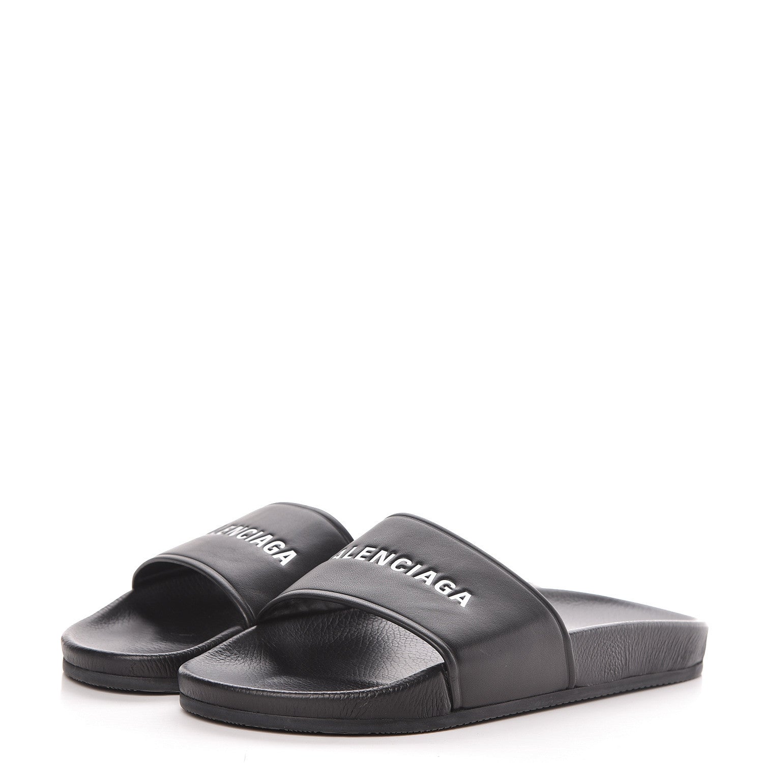 Balenciaga Nappa Logo Pool Slide Sandals 41 Black White 3 of 10