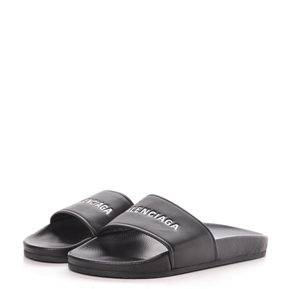 Balenciaga Nappa Logo Pool Slide Sandals 41 Black White 3 of 10