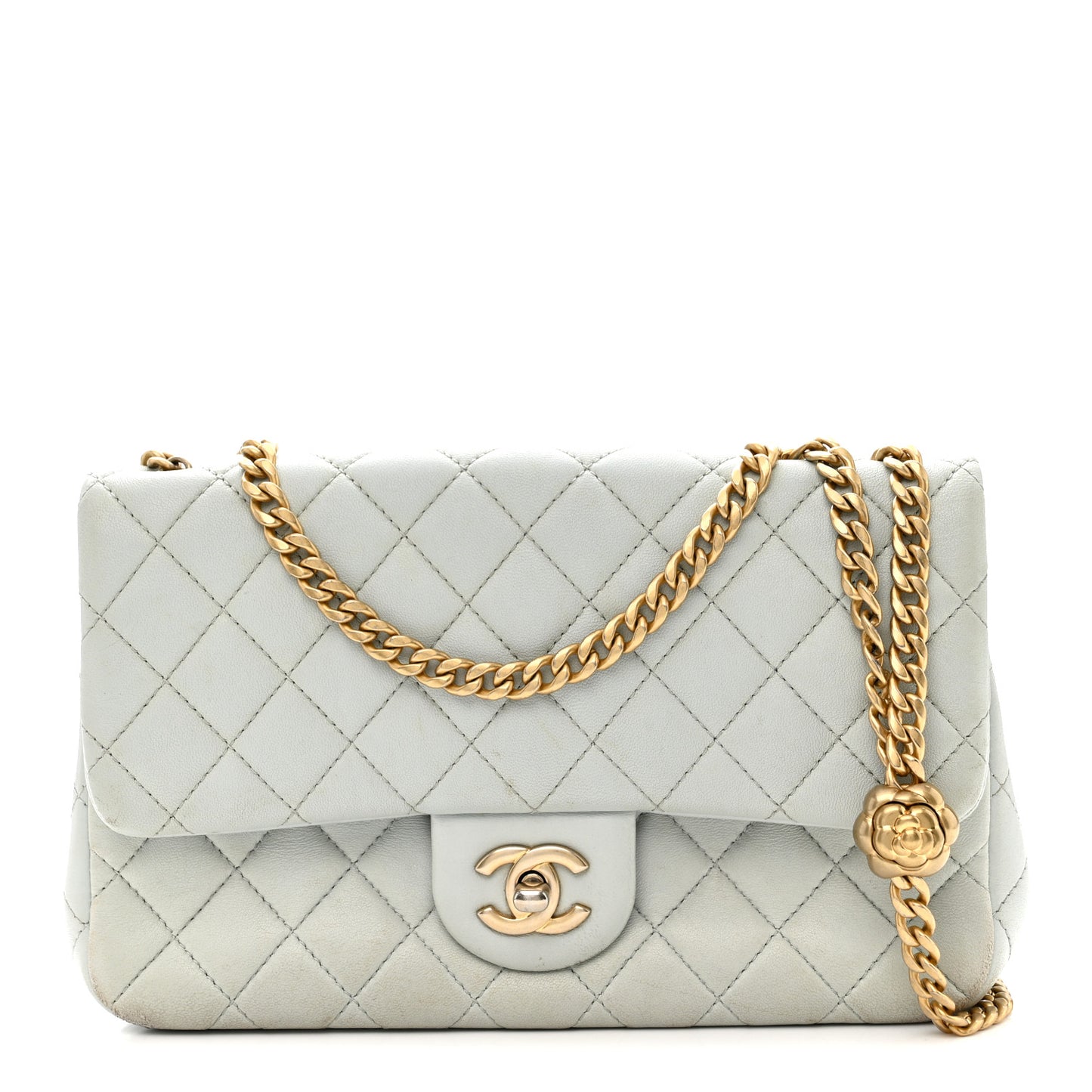 Lambskin Quilted Small Sweet Camellia Flap Light Blue