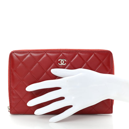 Chanel Lambskin Quilted Large Zip Around Organizer Wallet Red 2 of 13