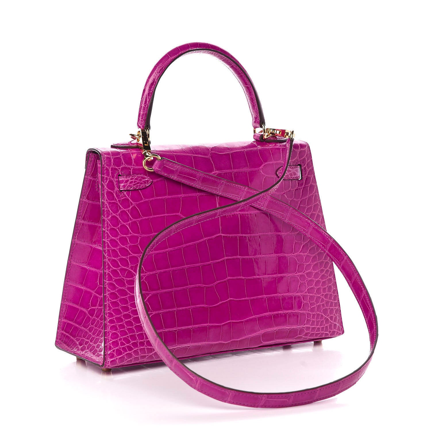 Hermes Shiny Alligator Kelly Sellier 25 Rose Scheherazade 3 of 37