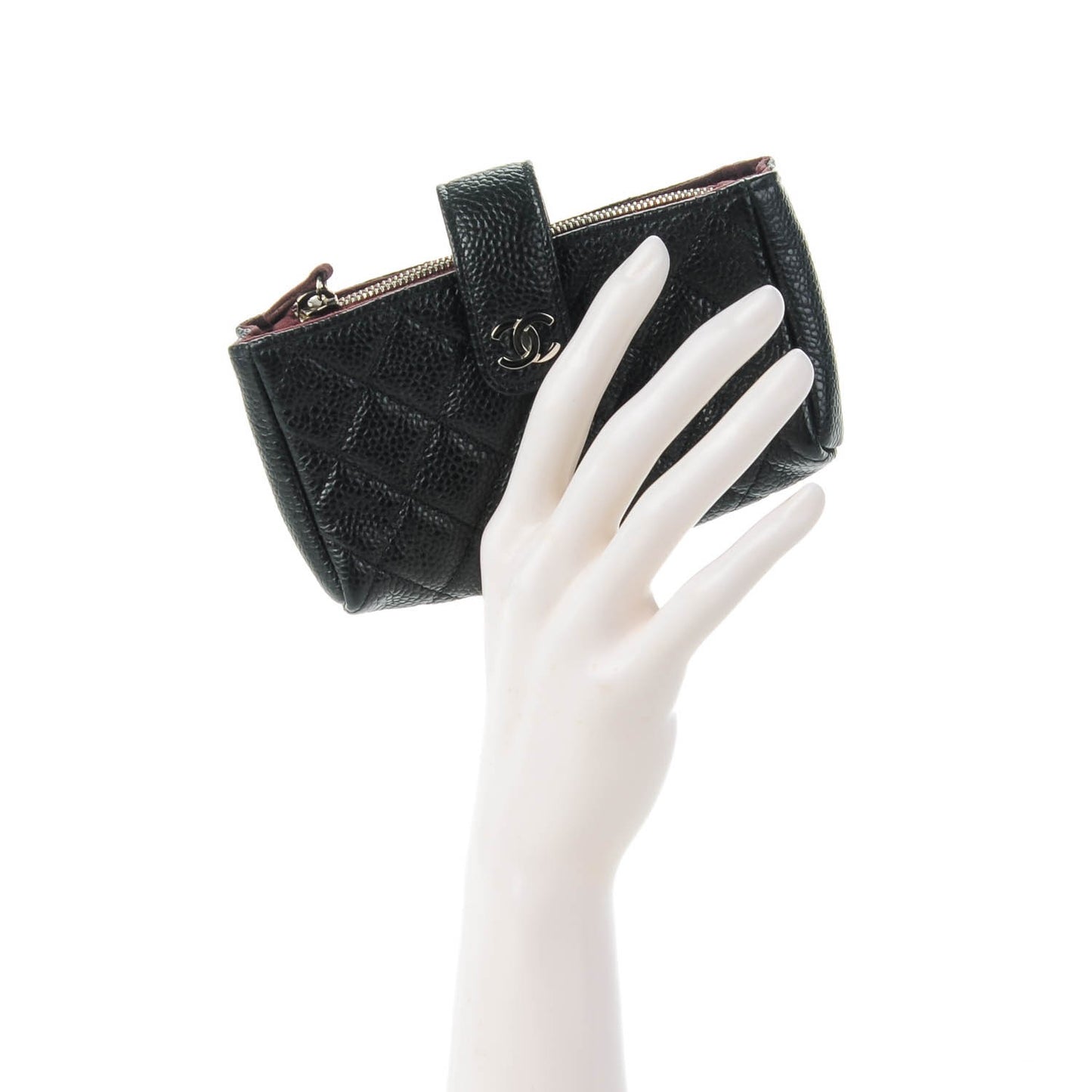 Caviar Quilted Mini Phone Holder Clutch Black