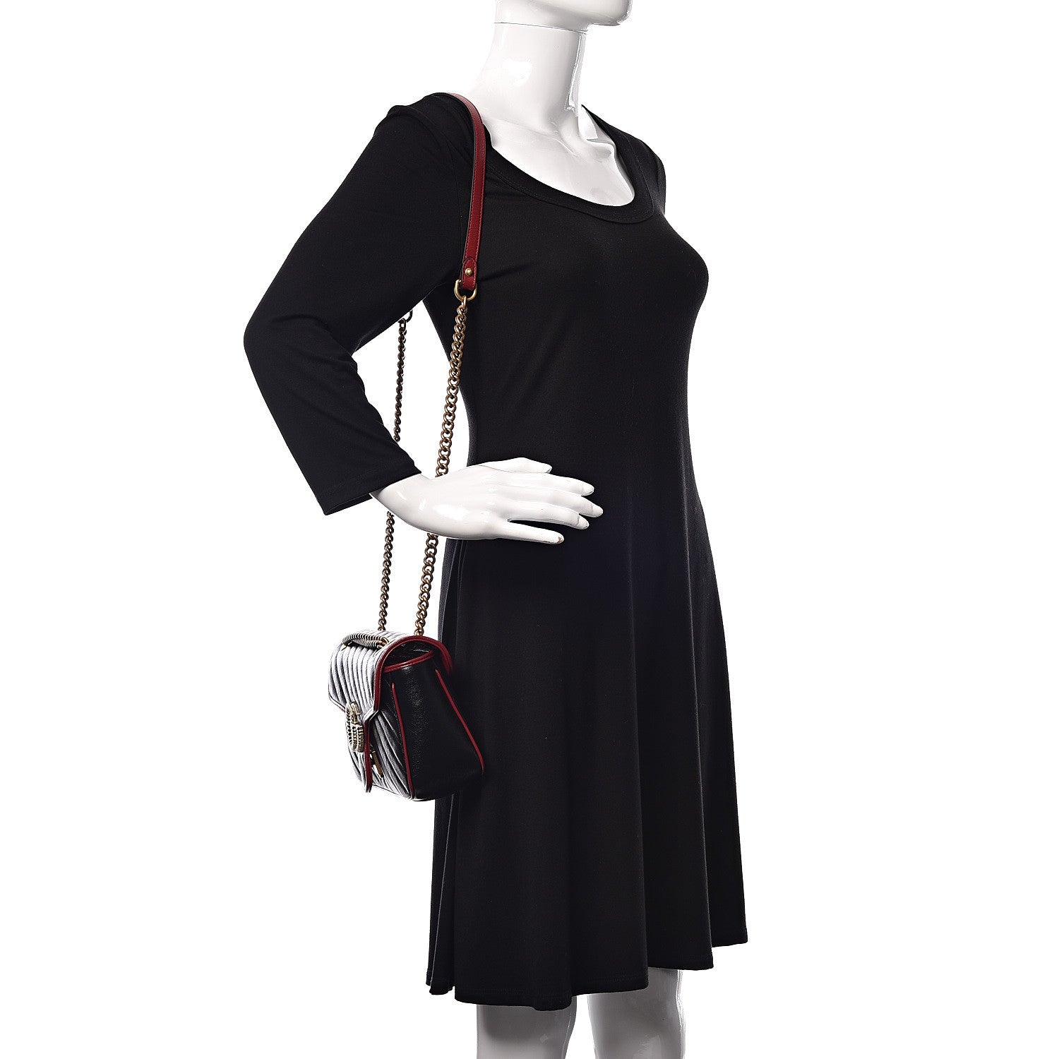 Gucci Vintage Effect Calfskin Matelasse Diagonal Small Torchon GG Marmont Shoulder Bag Black Romantic Cherry 2 of 9