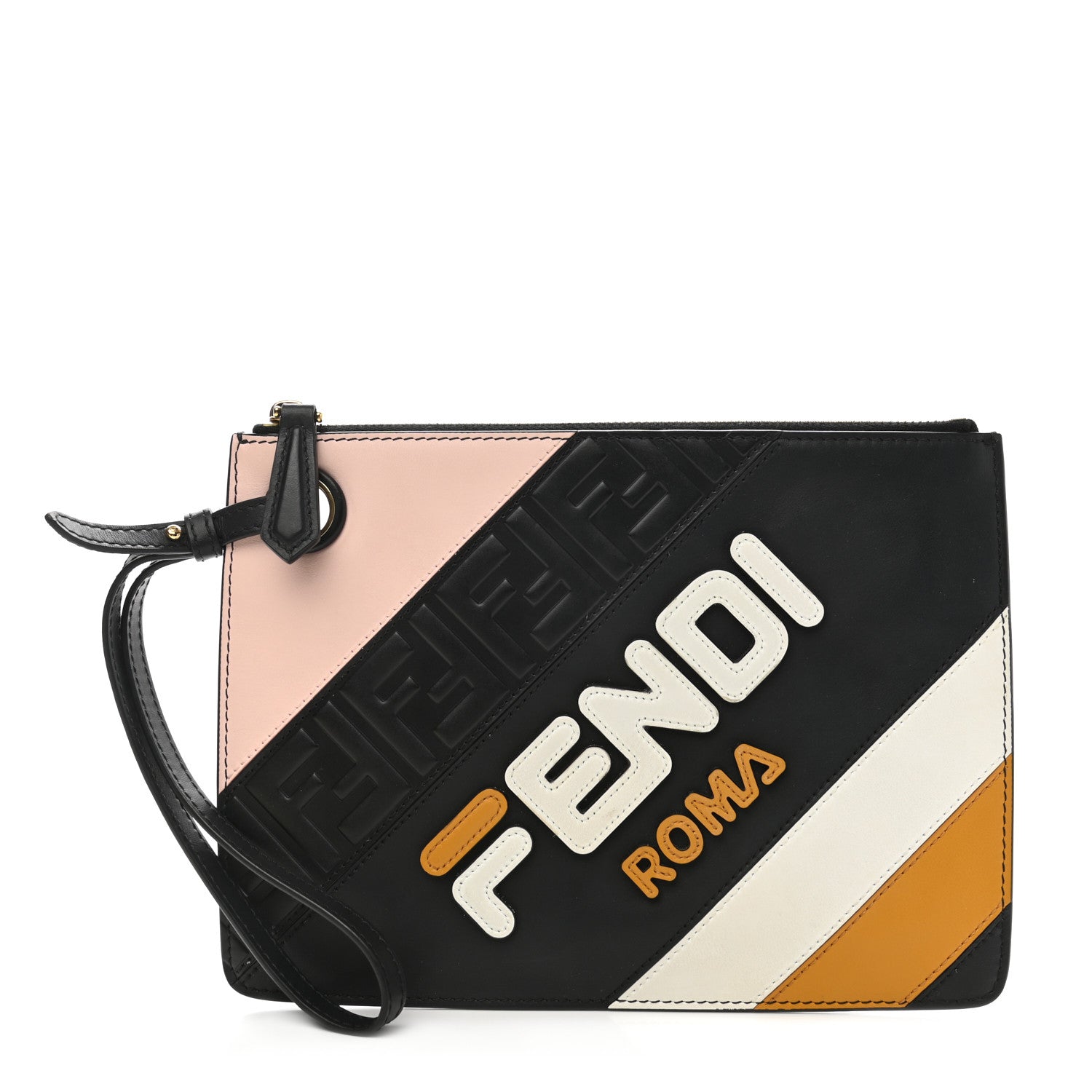 Fendi X FILA Vitello Century Mania FF 1974 Embossed Mania Small Flat Clutch Black Confetto Multicolor 1 of 8