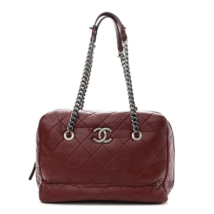 Chanel Aged Calfskin Quilted Large Secret Tag Bowling Bag Burgundy 1 of 10