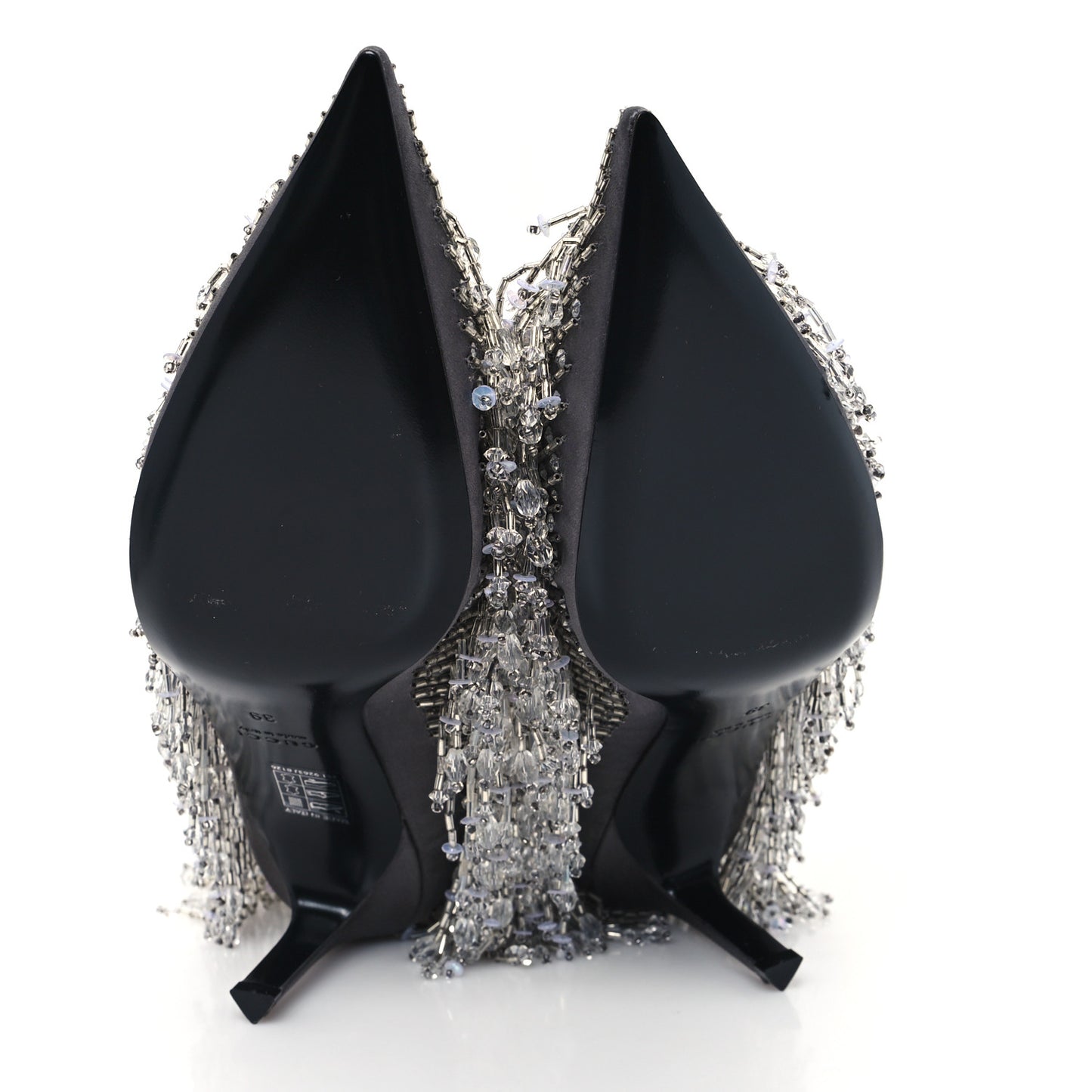 Silk Satin Beaded Fringe Pumps Sweet 39 Grey
