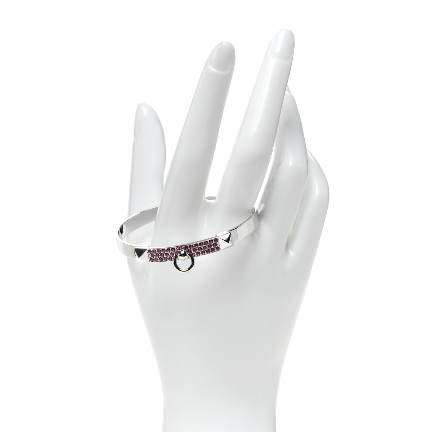 18K White Gold Pink Rhodolite PM Collier De Chien Pave Bracelet SH