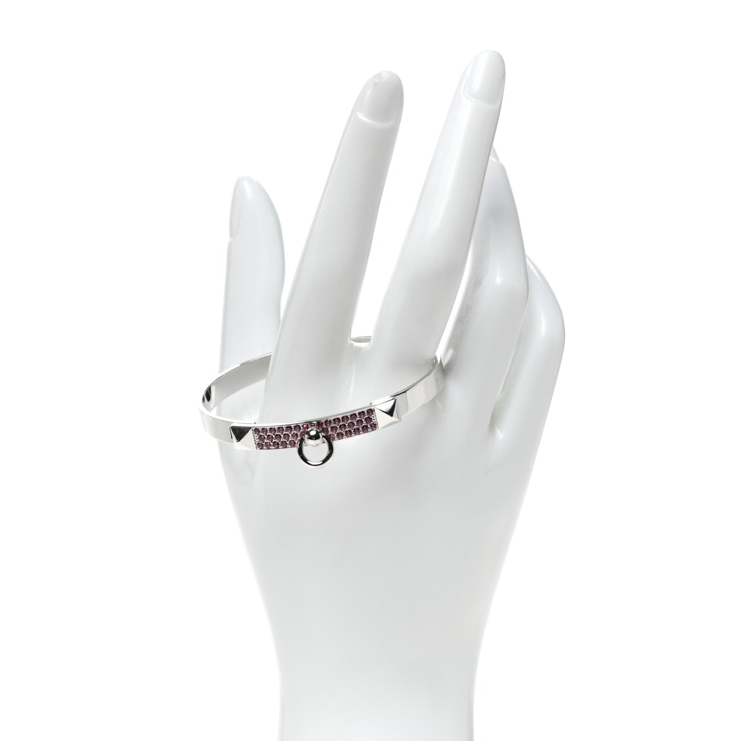 Hermes 18K White Gold Pink Rhodolite PM Collier De Chien Pave Bracelet SH 2 of 4