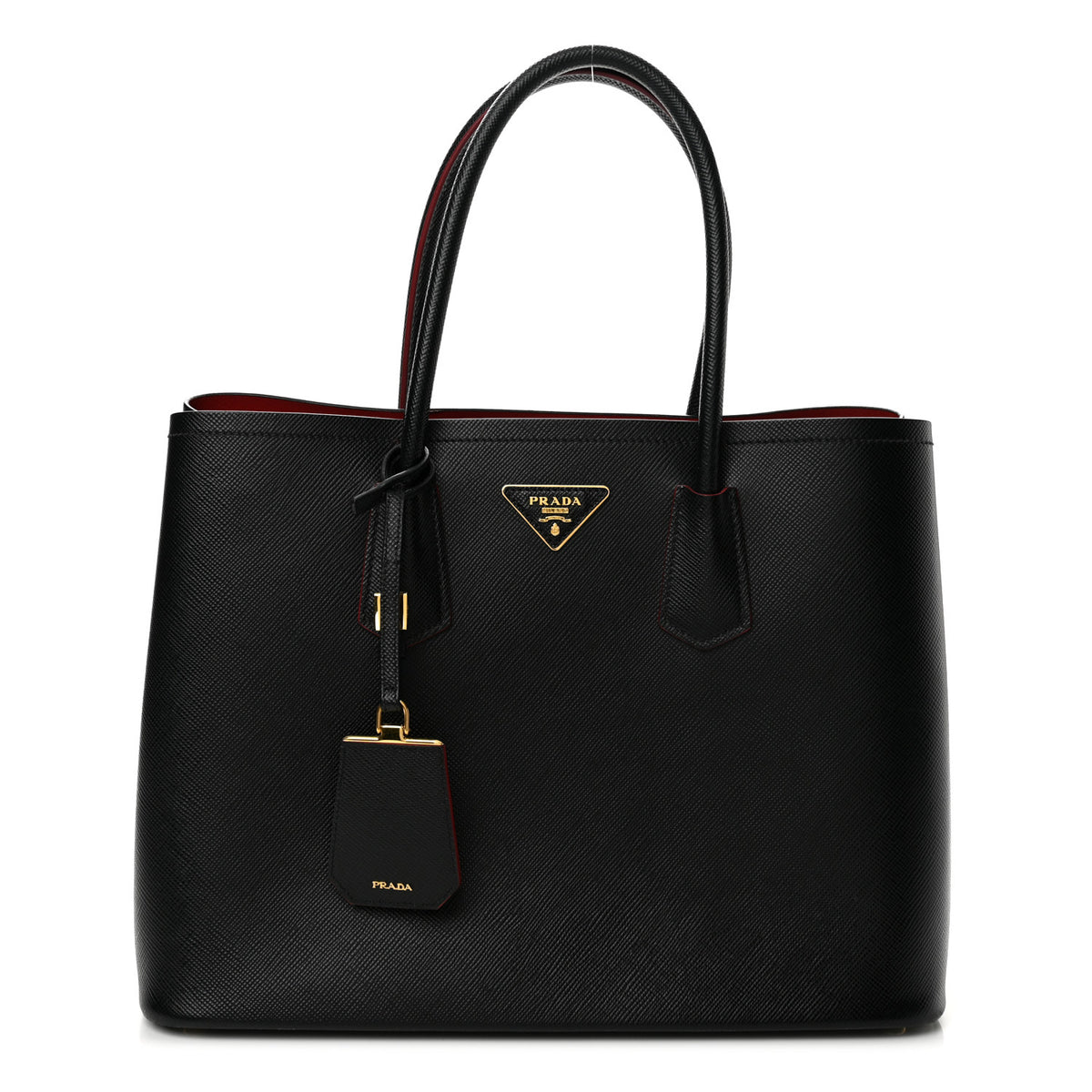 Saffiano Cuir Large Double Bag Black Fuoco