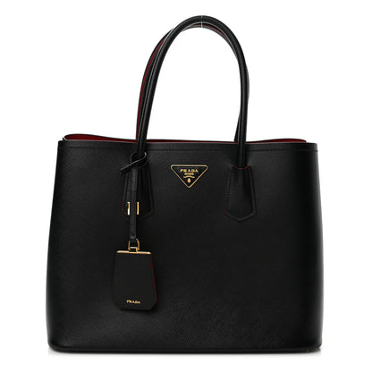 Prada Saffiano Cuir Large Double Bag Black Fuoco 1 of 14