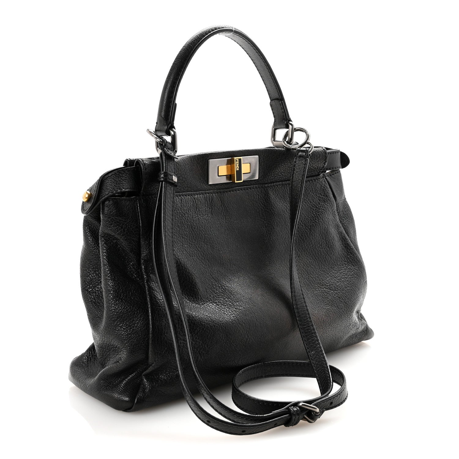 Fendi Goatskin Zucca Medium Peekaboo Iconic Satchel Black Tobacco 3 of 9