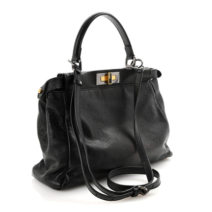Fendi Goatskin Zucca Medium Peekaboo Iconic Satchel Black Tobacco 3 of 9