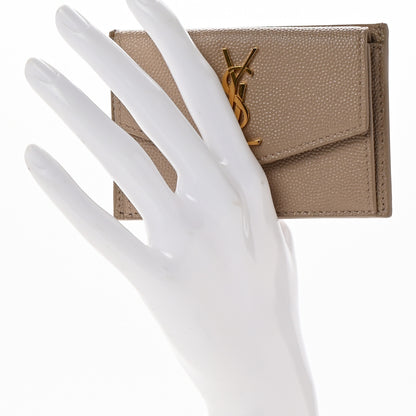 Saint Laurent Grain De Poudre Uptown Monogram Card Case Dark Beige 2 of 9