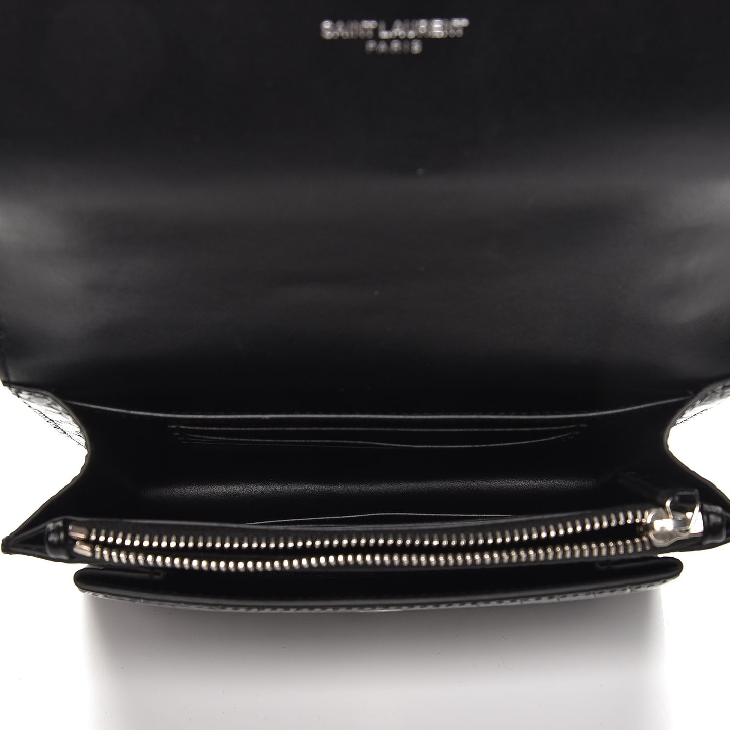 Calfskin Crocodile Embossed Monogram Sunset Chain Wallet Black