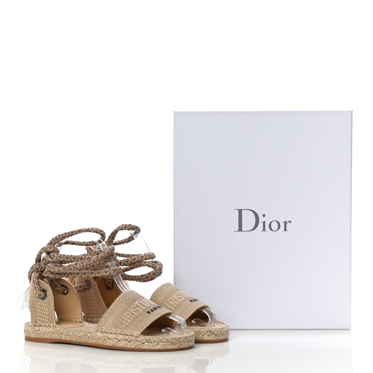 Canvas Embroidered Granville Ankle Tie Espadrille Flat Sandals 36.5 Cream