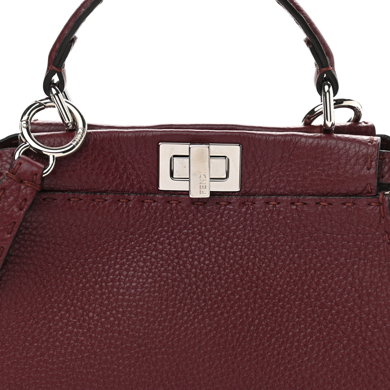 Fendi Cuoio Romano Selleria Bi-Color Mini Peekaboo Iconic Satchel Bordeaux Grigio Polvere 7 of 9