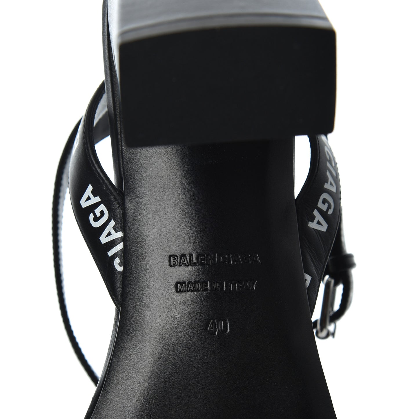Calfskin Allover Logo Ankle Strap Round Heel 80mm Sandals 40 Black White