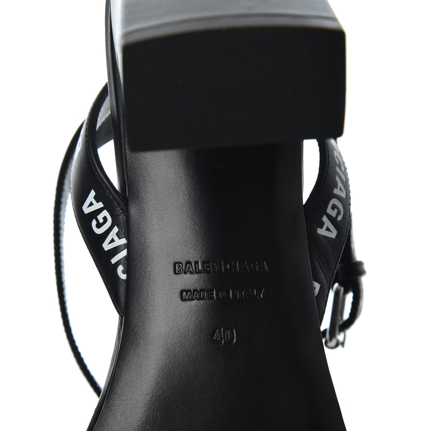 Balenciaga Calfskin Allover Logo Ankle Strap Round Heel 80mm Sandals 40 Black White 7 of 10