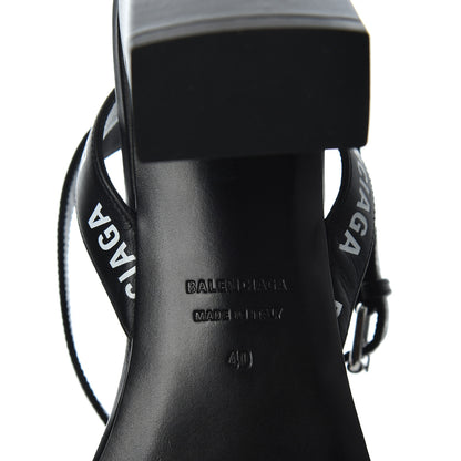 Balenciaga Calfskin Allover Logo Ankle Strap Round Heel 80mm Sandals 40 Black White 7 of 10