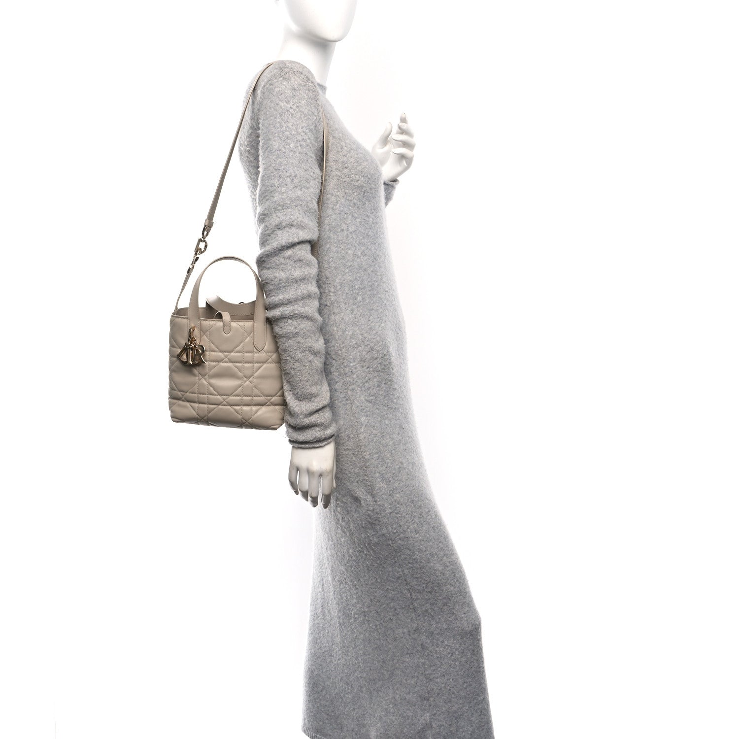 Christian Dior Calfskin Macrocannage Small Toujours Vertical Tote Powder Beige 2 of 11