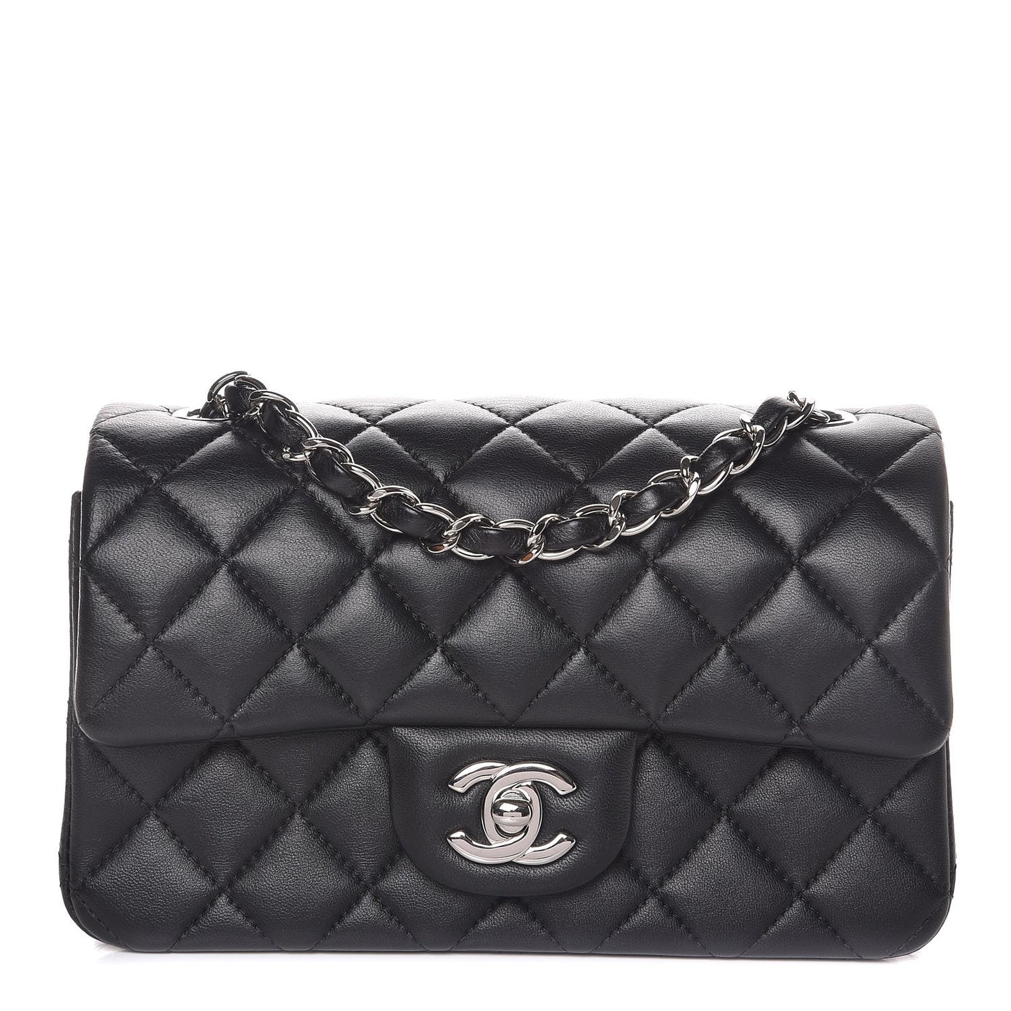 Lambskin Quilted Mini Rectangular Flap Black