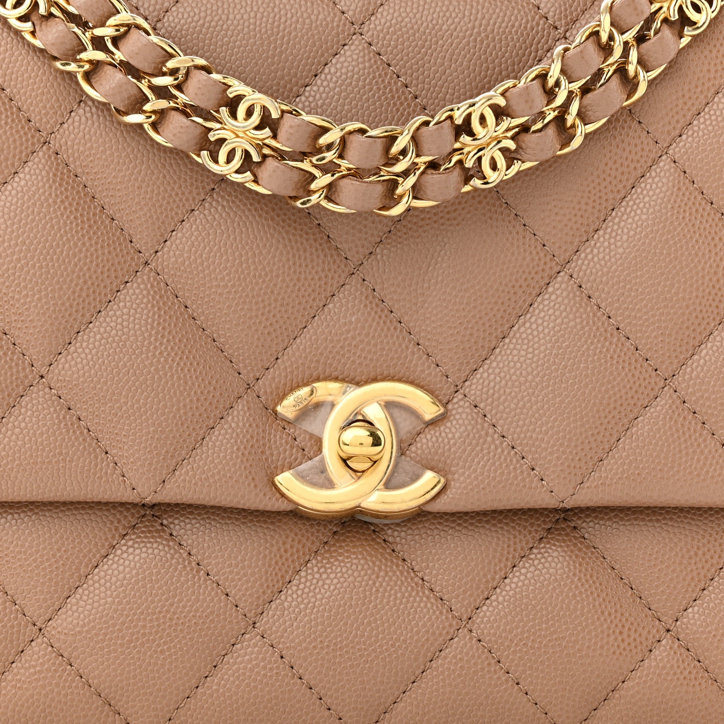 Caviar Quilted Coco First Flap Beige