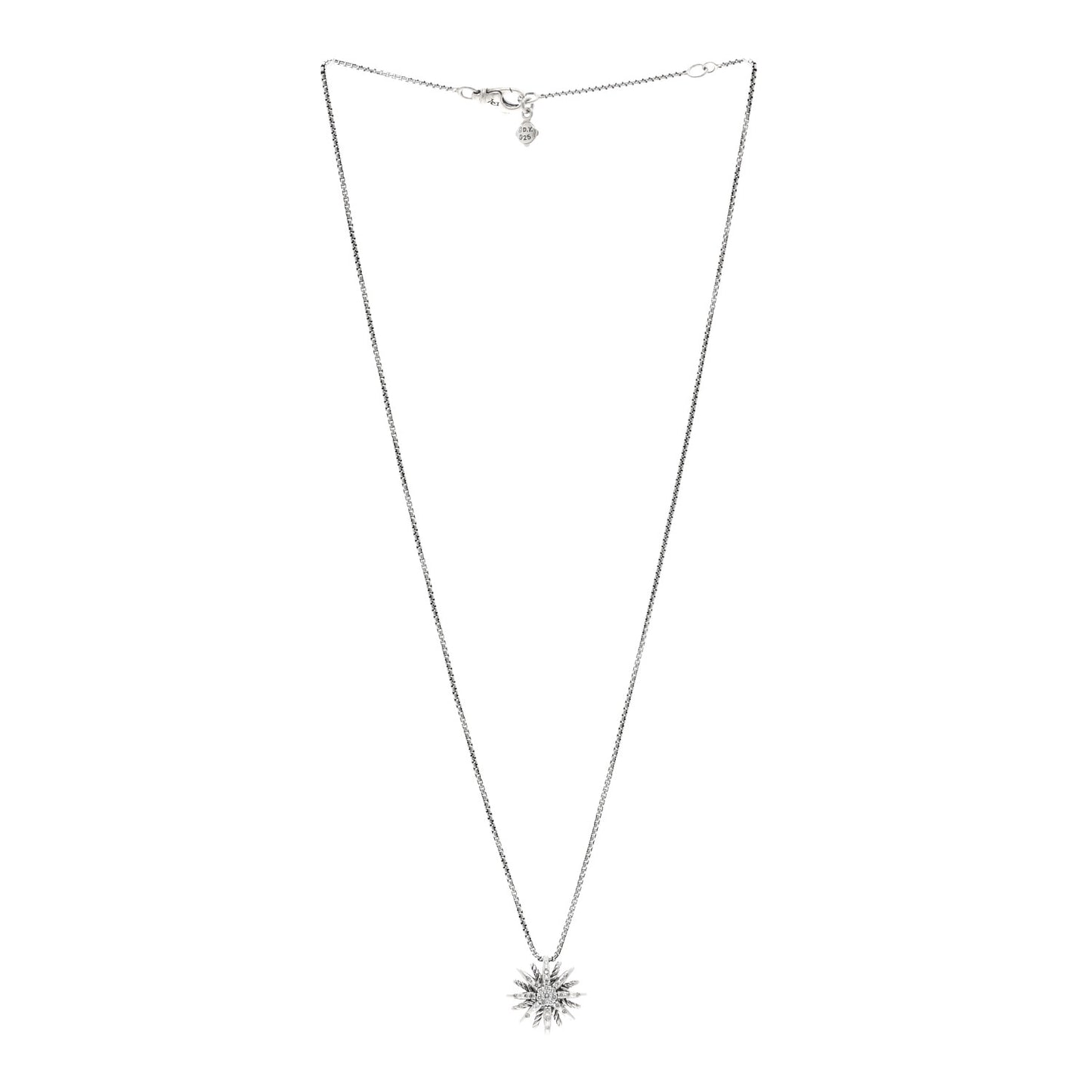 Sterling Silver Diamond 16mm Small Starburst Pendant Necklace