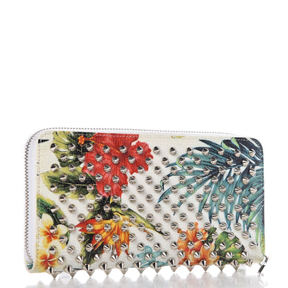 Christian Louboutin Crackled Calfskin Hawaii Print Panettone Spikes Zip Around Wallet White Silver 3 of 8