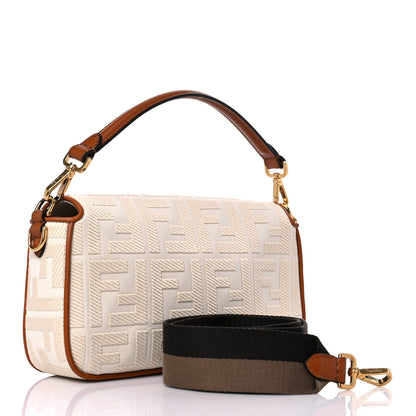 Fendi Canvas Vitello King Bi-Color Strap FF Embroidered Baguette Grezzo Brandy Cuoio 2 of 7