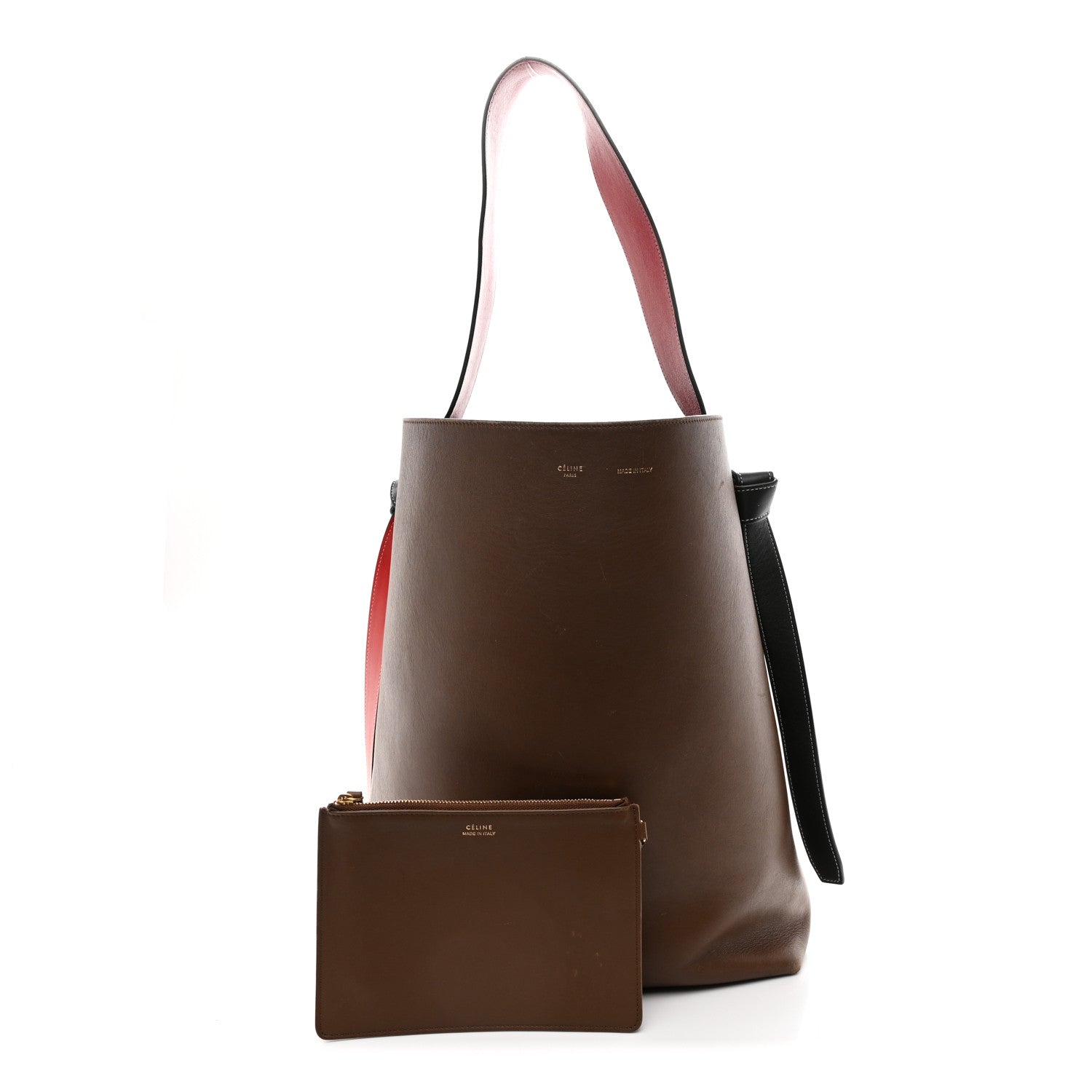 Celine Shiny Smooth Calfskin Small Twisted Cabas Camel Brick